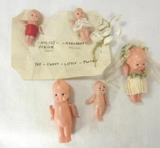 *Kewpie Dolls Mini Celulloid Characters - Bride, Twin Babies, Winged, Lot VTG