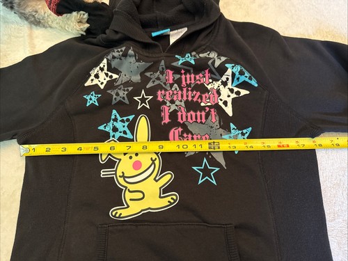Y2K Happy Bunny Jim Benton "I Just Realized I Don't Care" Hoodie Black Jrs L EUC - Picture 7 of 12