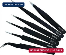Precision Tweezers Set, 6 Piece ESD Anti Static Stainless Steel Tweezers for Rep