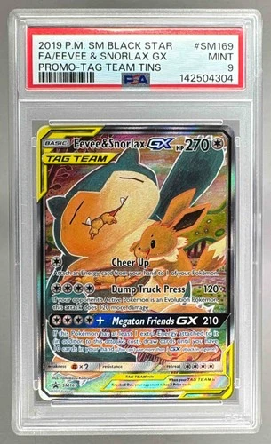 142504304 Eevee Snorlax GX 2019 Pokemon Sun Moon Tag Team Promo #SM169 PSA 9