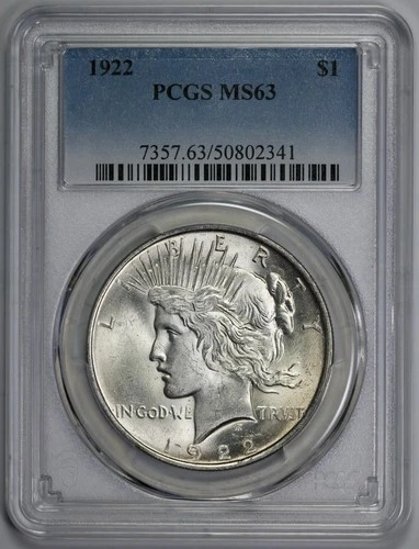 1922 Peace Silver $1 Dollar PCGS MS 63