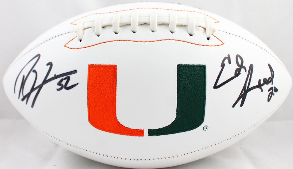 Ed Reed Ray Lewis Autographed Signed Miami Hurricanes Logo Football-Beckett W Hologram 