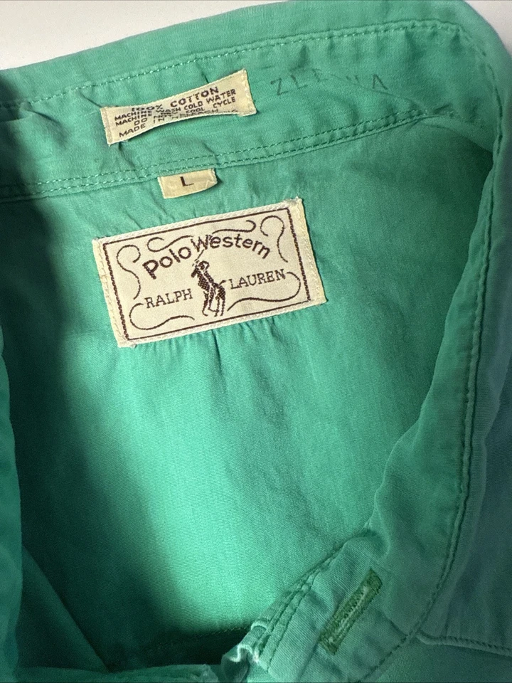 Ralph Lauren RARA ETIQUETA “POLO WESTERN”, VERDE, CAMISA CON BOTONES A PRESIÓN, talla grande Foto 2 de 4
