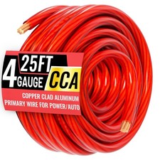4 Gauge Wire 25FT Red Copper Clad Aluminum CCA Battery Cable, 4AWG-25FT,