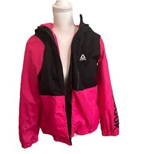 REEBOK Pink Black Hooded Full Zip Jacket Women s M Fleece Lined NWOT