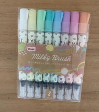 Pentel Milky Brush Pen Set 8Colors Pigment Ink Japanese Calligraphy Art GFH-P8ST