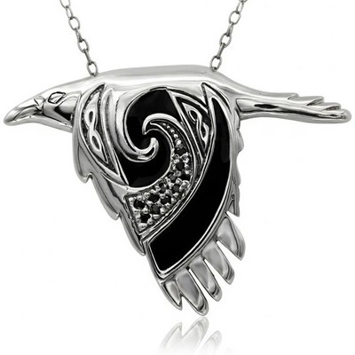 Sterling Silver Flying Celtic Knot Raven Pendant - Crow Necklace Bird 20''