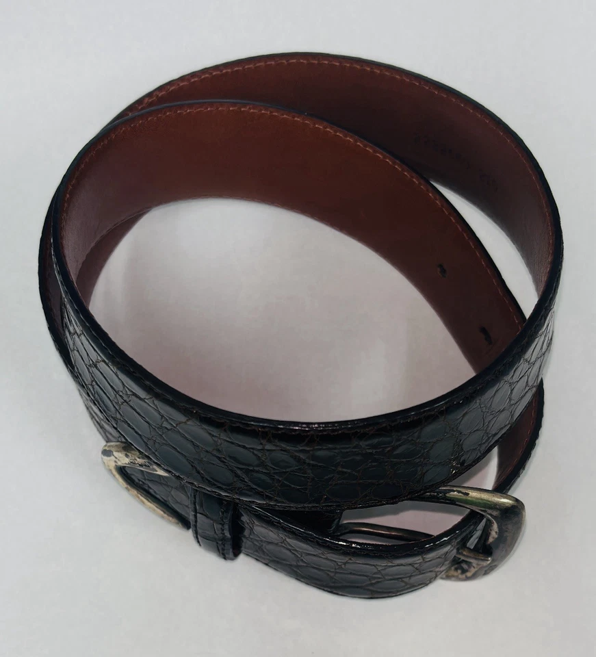 Cinturón de cocodrilo americano vintage 1985 Ralph Lauren para hombre con hebilla de ley 925 Foto 3 de 4