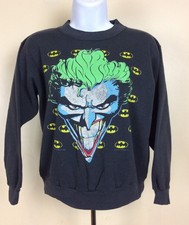 Vtg 1989 Batman Joker Sweatshirt Black Youth L 80s DC Comics