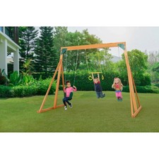 Cedar Swing Set Belt Swings Trapeze Bar All Wood Hardware Compact Easy Assembly