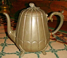 Antique Thomas Otley & Sons Ribbed Metal Teapot Sheffield Marked 5046