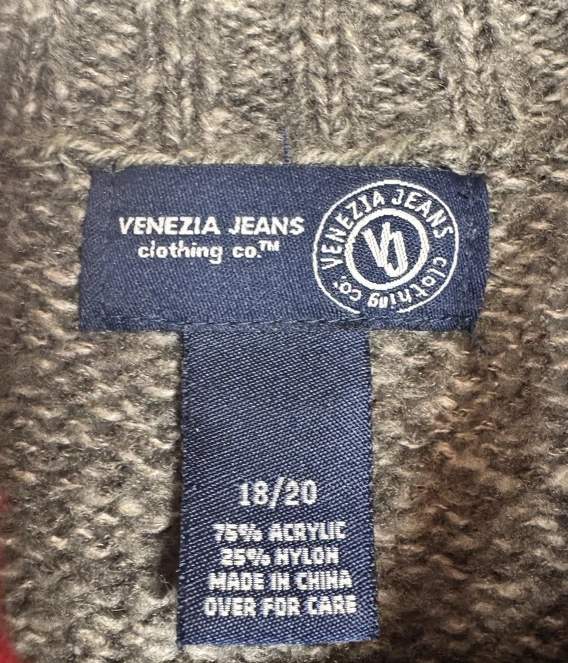 Винтажный Venezia джинсы олень молнии свитер 18/20 серый красный Nordic Fair Isle вязаный уютный - Изображение 3 из 4