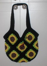 Tasche Netz Einkauf Strand Oma Granny Stil Handarbeit Hippie Boho schwarz