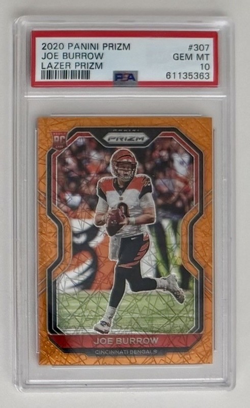 2020 Panini Prizm Joe Burrow Orange Lazer RC PSA 10 Color Match + Free Card