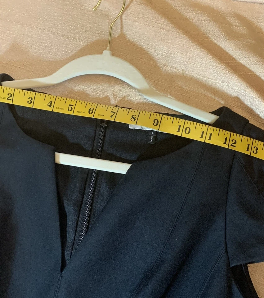 Vestido Halston Heritage Negro Ajuste Acampanado Algodón Mezcla Seda Cuello Costura Princesa Talla 4 Foto 3 de 4