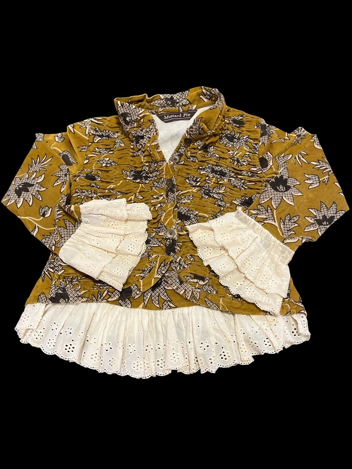 Mustard Pie/Matilda Jane-Jacket--Sz 10-Mustard/Brown-Beige eyelet-Item-A11 - Image 3 of 4