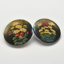 VTG x2 Croatian Hand Painted Floral Decorative Wall Hanging Clay Plates Decor