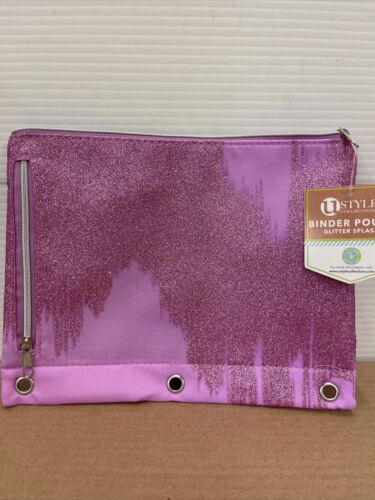 Glitter Splash 3 Ring Binder Pencil Pouch 2 Zippers - Picture 2 of 4