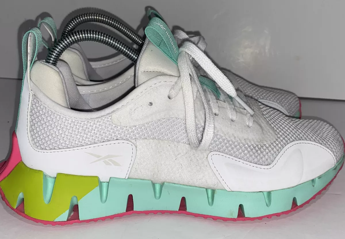 Womens Reebok Zig Dynamica Running Shoes Size 9.5 White Green Pink GZ4803