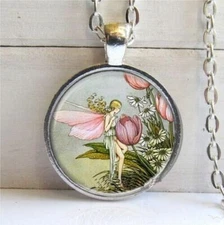 FAIRY charm pendant 20" Sterling Silver necklace Gold Gift women female mom