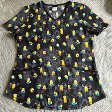 Minions The Rise Of Gru Scrub Top Womens Size Small Gray Short Sleeve Work Shirt
