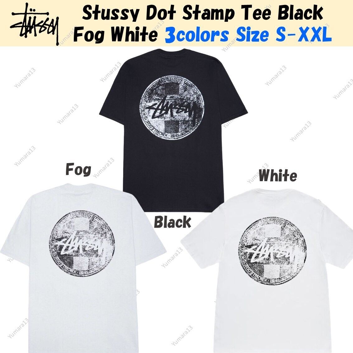 Stussy Dot Stamp Tee Black Fog White 3colors Size S-XXL