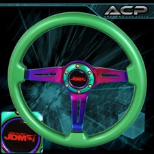 350mm Universal Jdm 6 Holes Heavy Duty Green Neo Chrome Steering Wheel 350mm Universal Jdm 6 Holes Heavy Duty Green Neo Chrome Steering Wheel