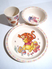 3 Piece WINNIE THE POOH Dish Set Zrike Plate Cup Bowl Disney Melamine Plastic