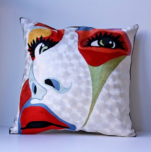 Abstract Picasso Style Modern Art Decorative Silk Throw Pillow 18" Cushion Cover - Picture 27 of 31