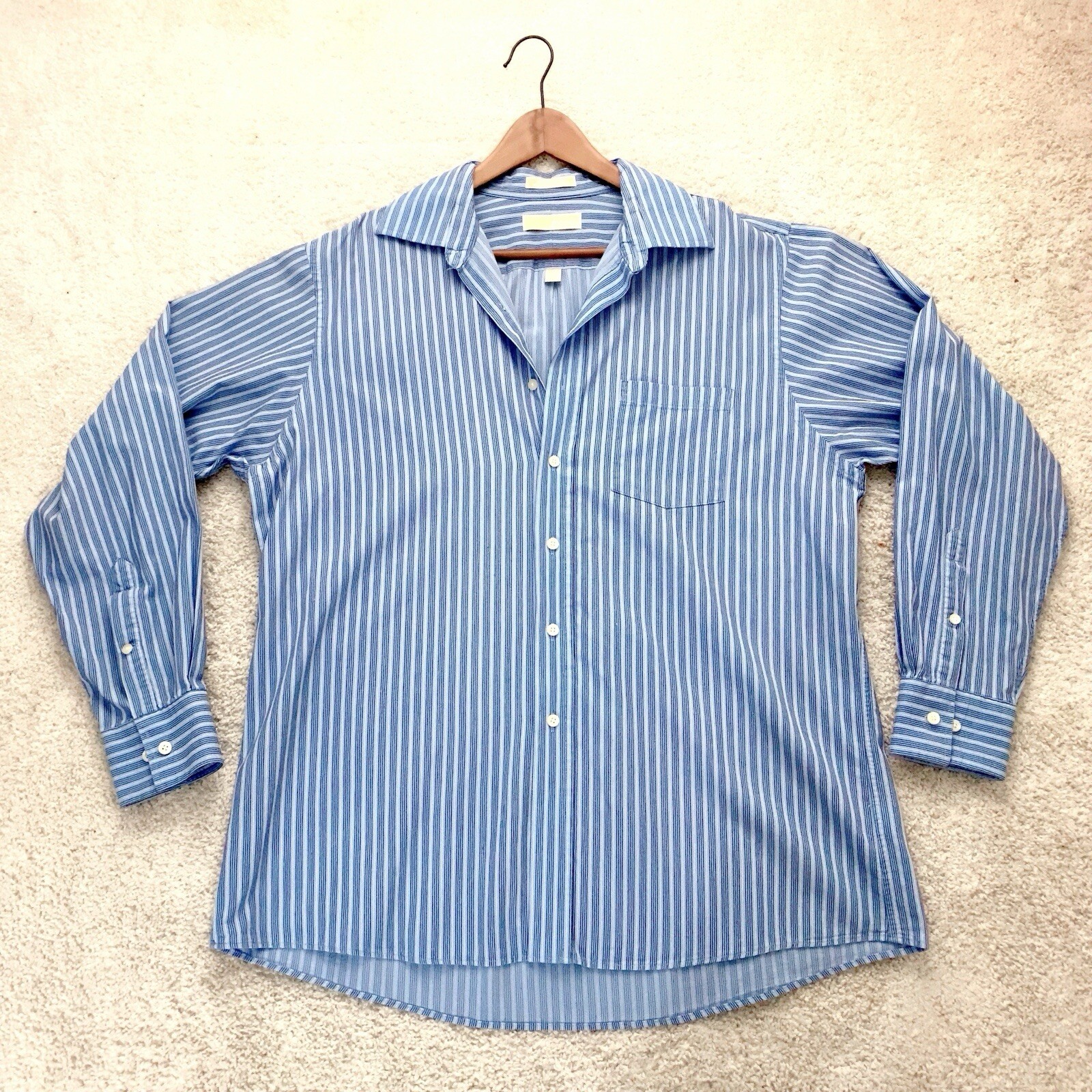 MICHAEL KORS Blue Striped Long Sleeve Button Down Shirt XL Extra Large 34/35