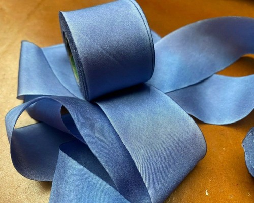 silk ribbon 1.5" on the bias hand dyed 1yd made in USA blue jeans - Picture 2 of 2