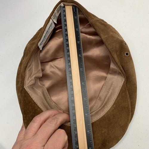 VTG Quaker Marine Supply Brown Suede Leather Lined Newsboy Flat Driving Cap Sz L - Picture 21 of 22