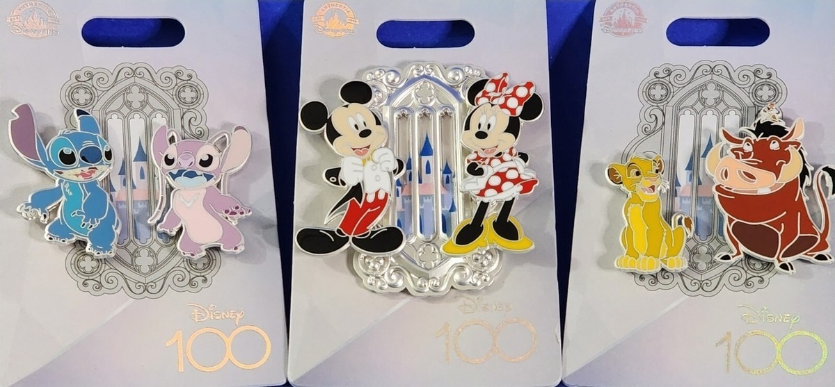 Disney 100 Mickey Minnie Stitch Angel Pumbaa Simba Gate 3 Pin Lot