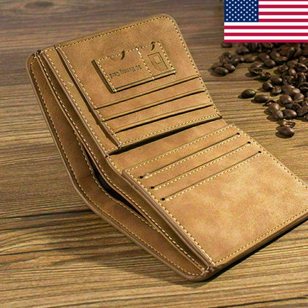 US Men's Leather Wallet Pocket ID Card Holder Billfold Slim Clutch Bifold  Purse