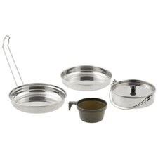 Image of MFH Stainless Steel Mess Kit 5 Piece Camping Tableware Set Pot Pan Mug Bowl