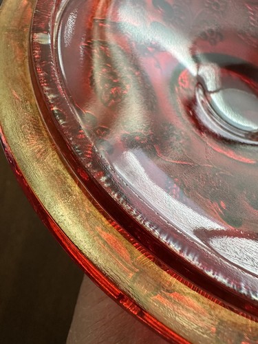 Runder Deckel für Fenton Red Carnival Glas Wilde Erdbeere Bonboniere - Bild 5 von 7