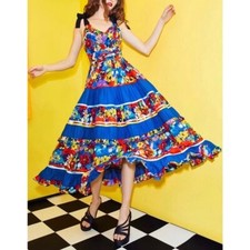 Alice + Olivia Floral Tiered Blue Gayla Sleeveless Midi Dress