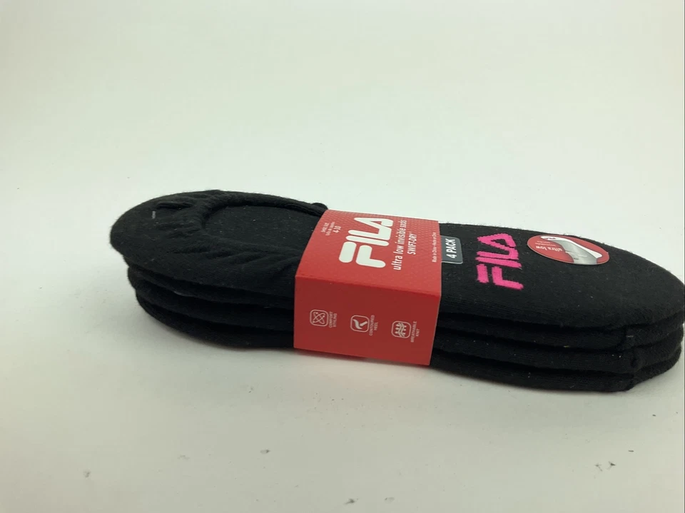 Meias pretas femininas FILA 4 pacotes forros invisíveis 9-11 tamanho 4-10 - Imagem 3 de 4