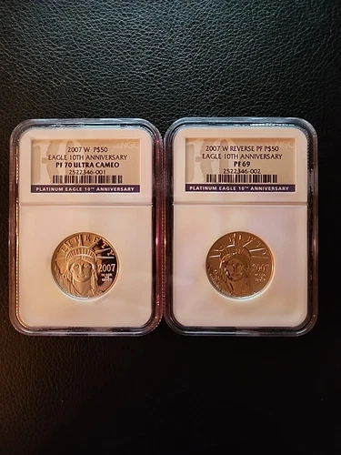 2007 W 10th Anniversary 2-Coin $50 Platinum Eagle NGC PR 69 Ultra Cameo PR 70