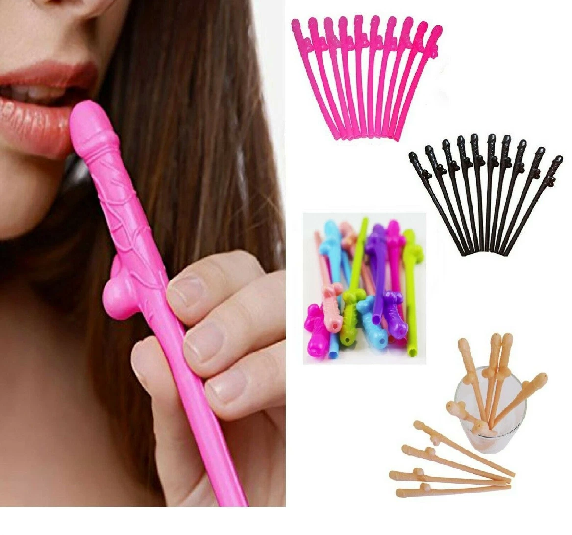 10 20 30 Willy Penis Dick Straw Straws Hens Night Party Mix Colours Nude Pink