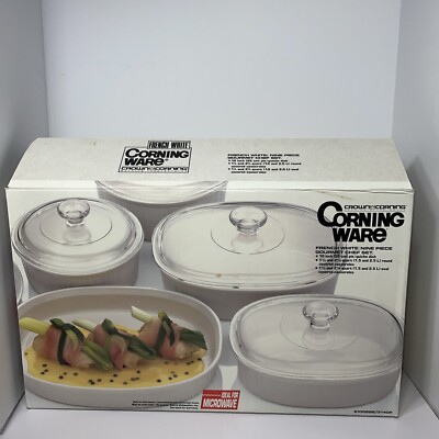 Corning Ware French White 9-Piece Gourmet Chef Set. oven Safe .New