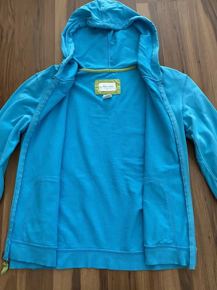 Maurices 女式 XL 码拉链连帽休闲服夹克蓝色绿色棉质弹力 — 第 3/4 张图片