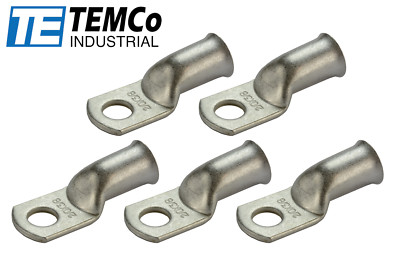 5 Pack - 2 AWG Uninsulated Ring Terminals - 3/8" Hole, Tin Plated Copper