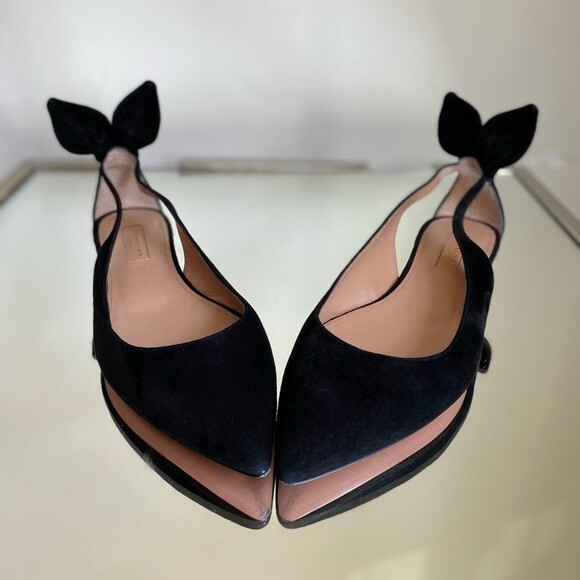 国内発| AQUAZZURA Deneuve スエード バレエフラット Black AQUAZZURA Ballet Flats Bow Tie deneuve In Black 36 $795 | eBay