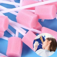 100Pcs Disposable Oral Care Sponge Swab Tooth Cleaning Mouth Swabs w/ Sticks 