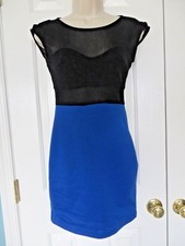 Treebarn Women's Blue and Black Sleeveless Stretch Fitted Dress Size S EUC