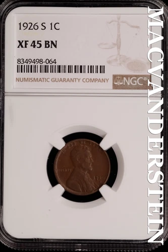 1926-S Lincoln Wheat Cent - NGC XF 45 BN - Scarce  No Reserve  #SLH244