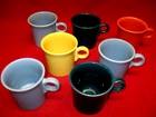 VINTAGE FIESTA HOMER LAUGHLIN RING HANDLE COFFEE MUGS - LOT OF 7