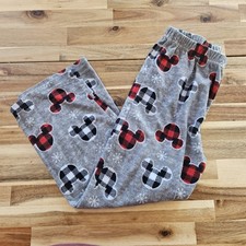 Disney Mickey Mouse Pants Boys Size 6 Gray Buffalo Plaid Fleece Pajama Sleep