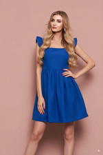 Women's Royal Blue Open Back Bow Mini Dress Ruffle Sleeve Skater Dress